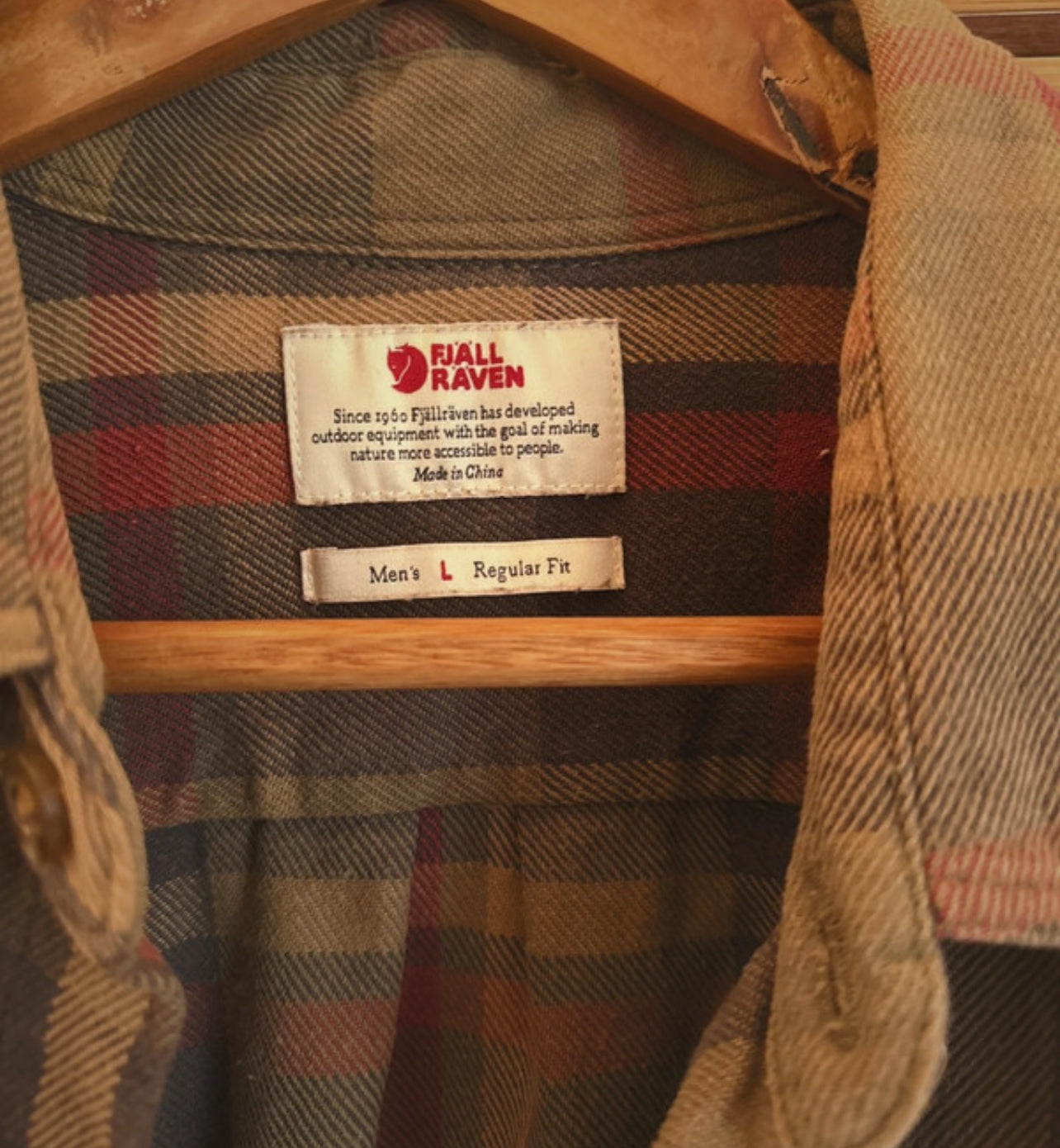 Hemd von Fjällräven (L :50 Herren) 100% Baumwolle khaki rot kariert
