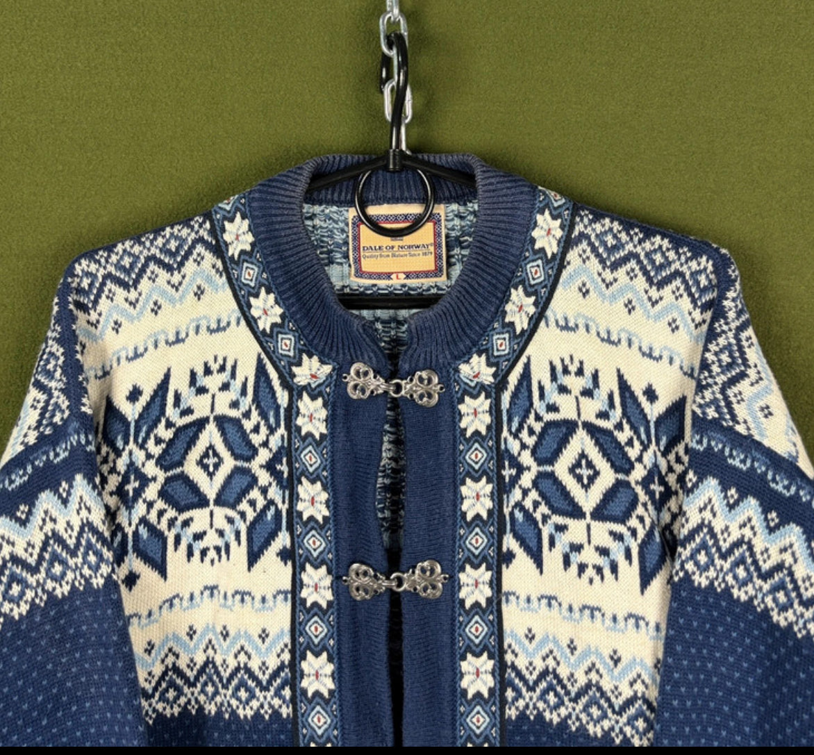Strick Jacke von Dale of Norway (L Herren) Baumwolle weiß-dunkelblau