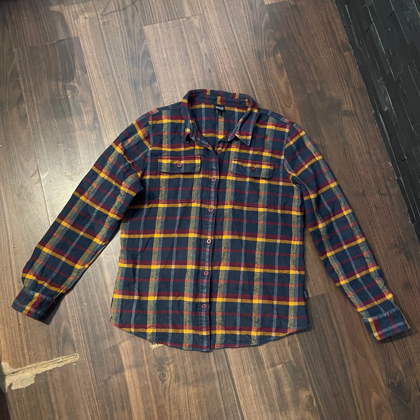 Patagonia Karo Hemd (L Damen) 100% Bio-Baumwolle dunkelblau kariert