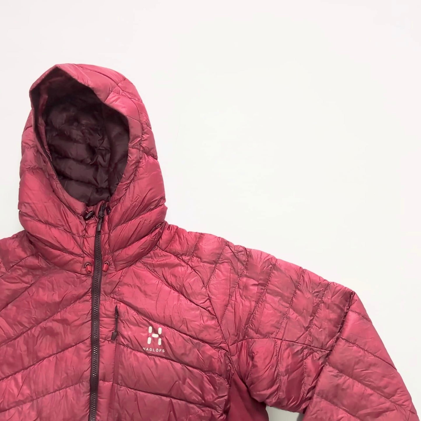 Daunen Jacke von Haglöfs (L Damen) Steppjacke mit Kapuze beerenfarbig