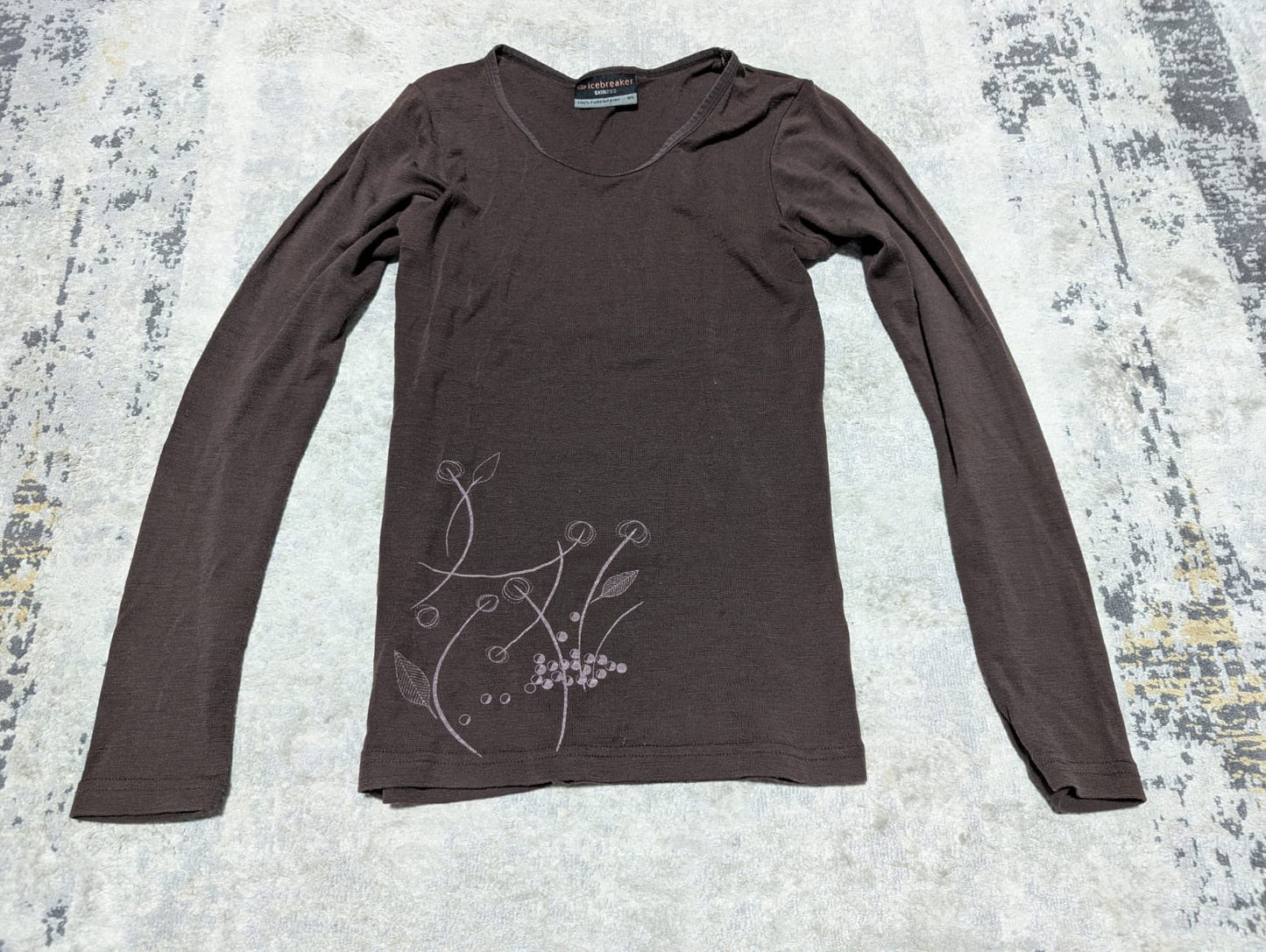 Longsleeve Icebreaker Merino (XS bis S Damen) braun mit Blume