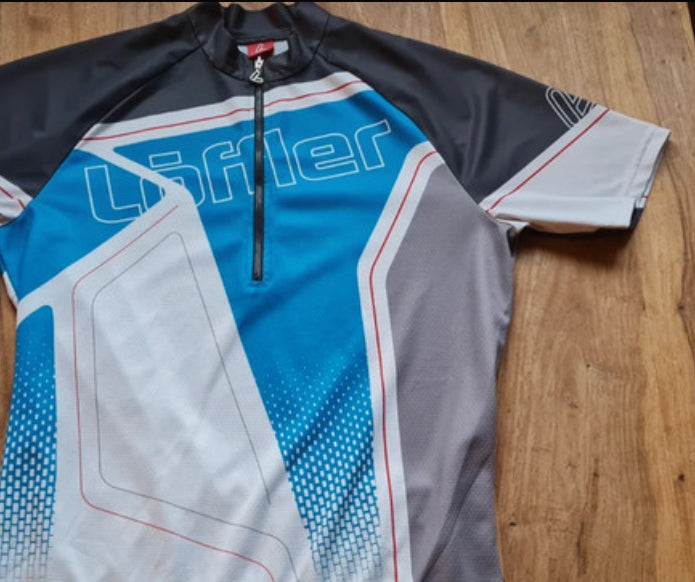 1/3 Zipper Radtrikot (M Herren) von Löffler weiß grau blau mit Print