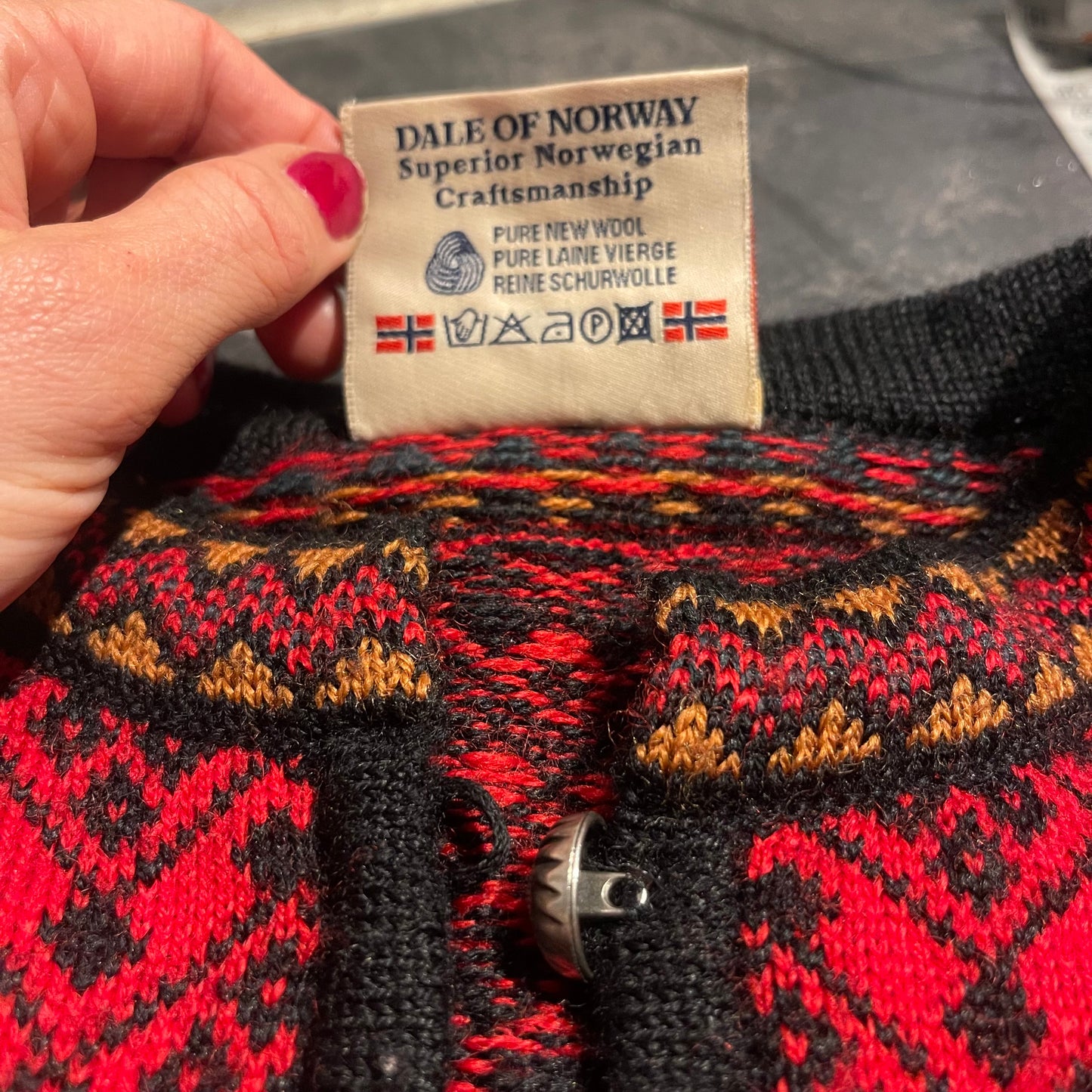 Strick Jacke von Dale of Norway (M Damen) Cardigan rot mit Muster