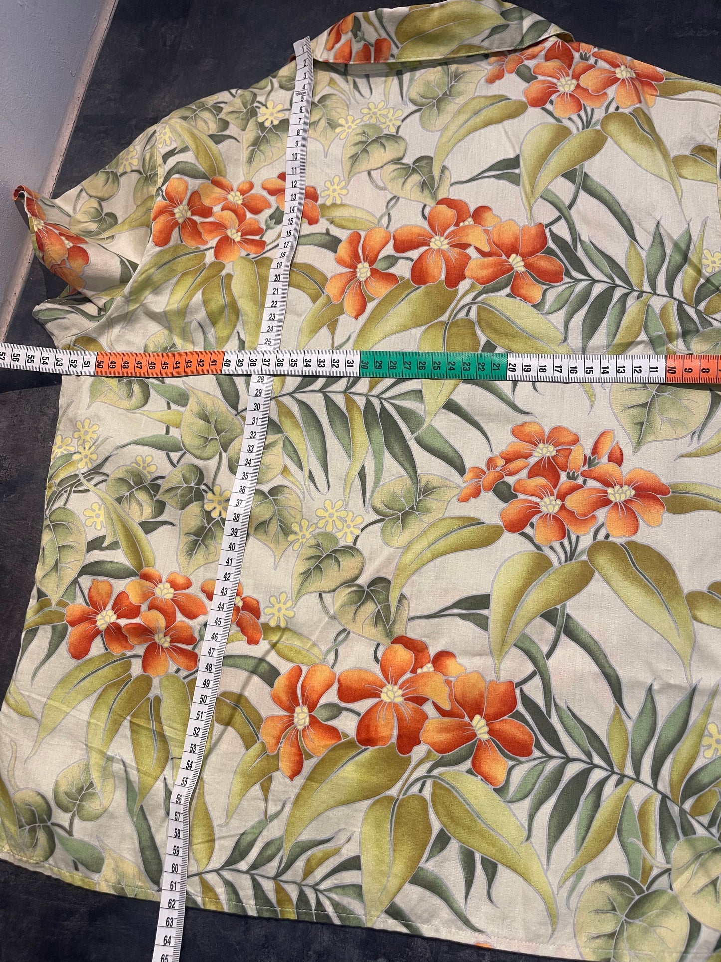 Kurzarm Hemd von Patagonia (L / XL Damen) pure Baumwolle grün-orange Print