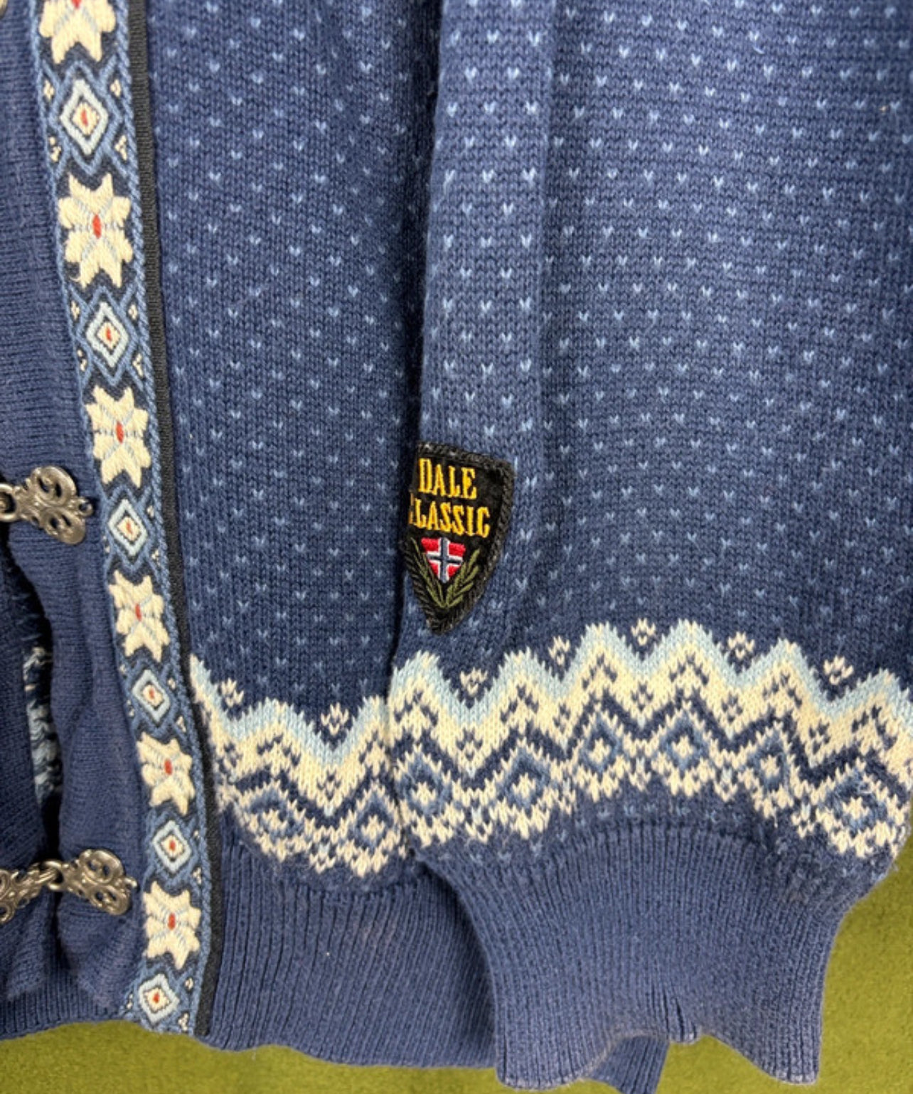 Strick Jacke von Dale of Norway (L Herren) Baumwolle weiß-dunkelblau