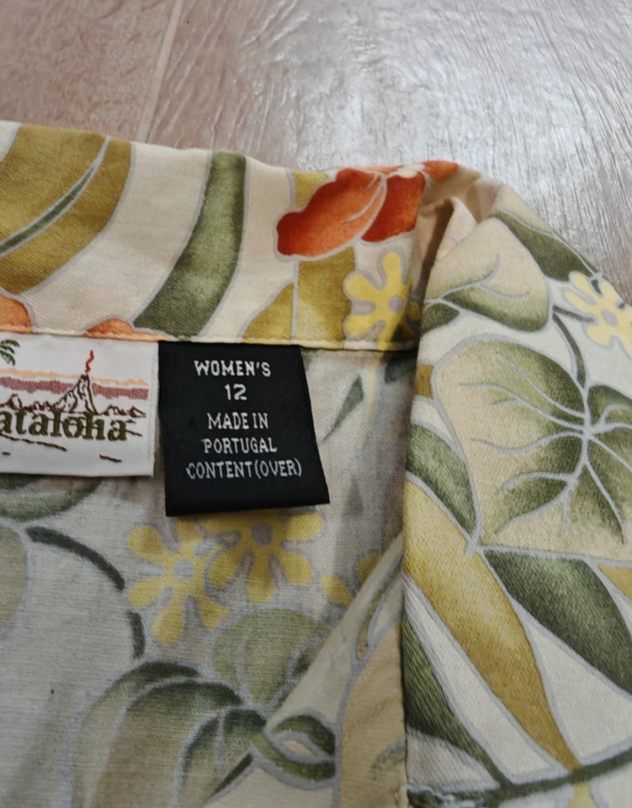 Kurzarm Hemd von Patagonia (L / XL Damen) pure Baumwolle grün-orange Print