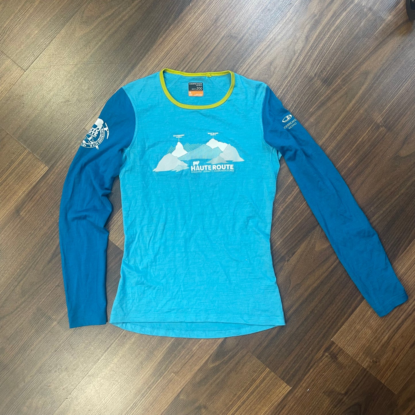 Longsleeve Icebreaker Merino (Damen S) blau Print Haute Route