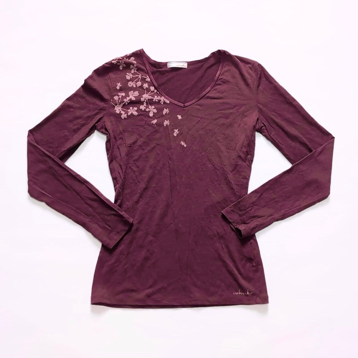 Merino Longsleeve von Icebreaker (S Damen) rot-braun mit Blume