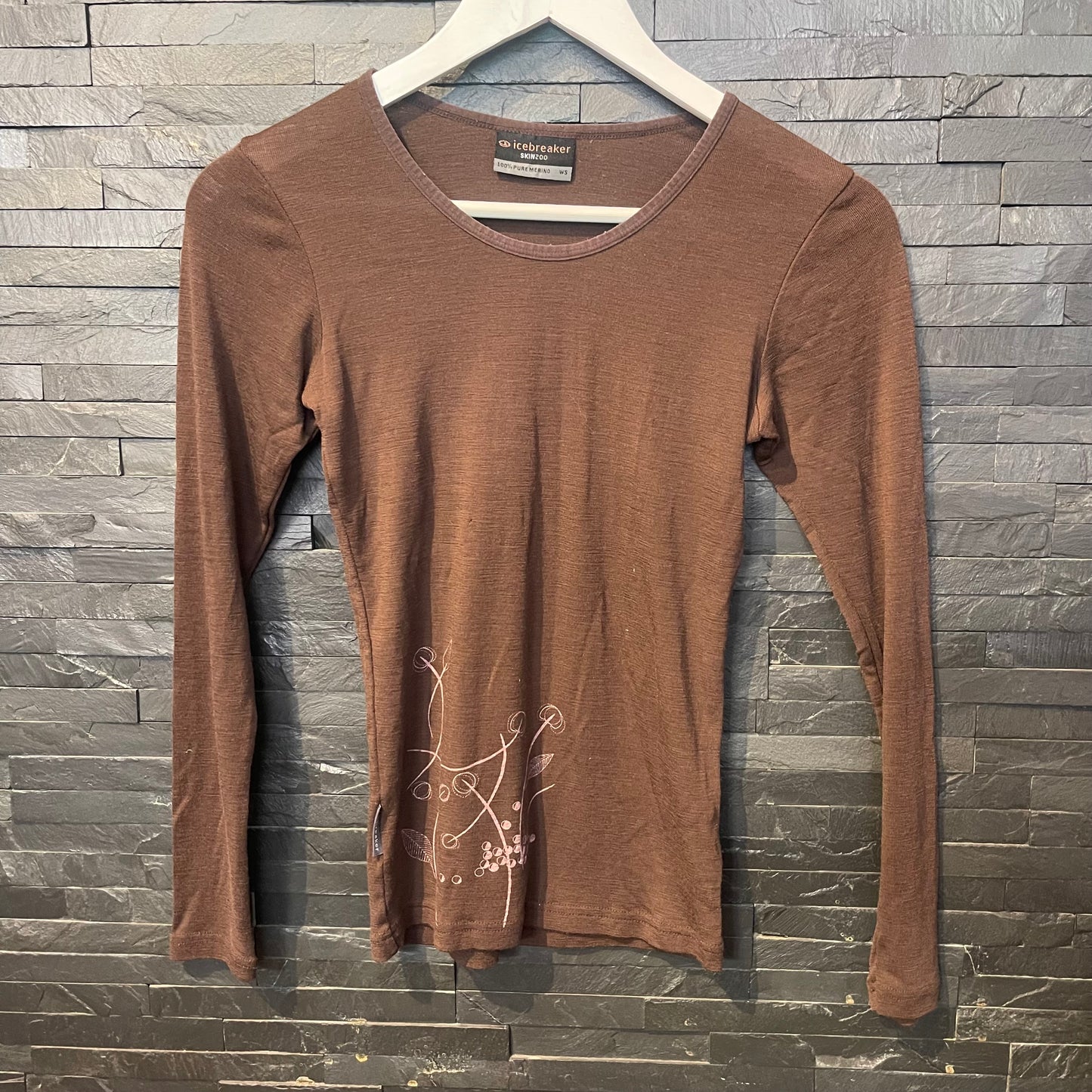 Longsleeve Icebreaker Merino (XS bis S Damen) braun mit Blume
