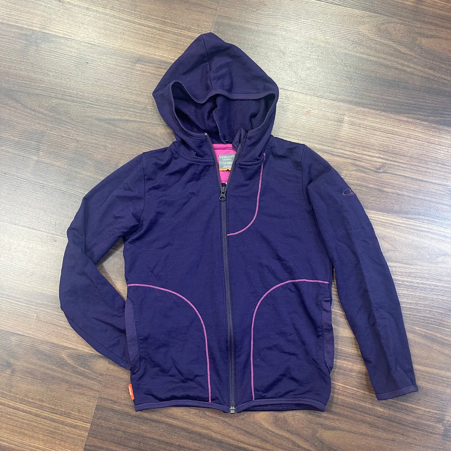 Merino Jacke von Icebreaker (Kinder 136-146) lila mit Kapuze