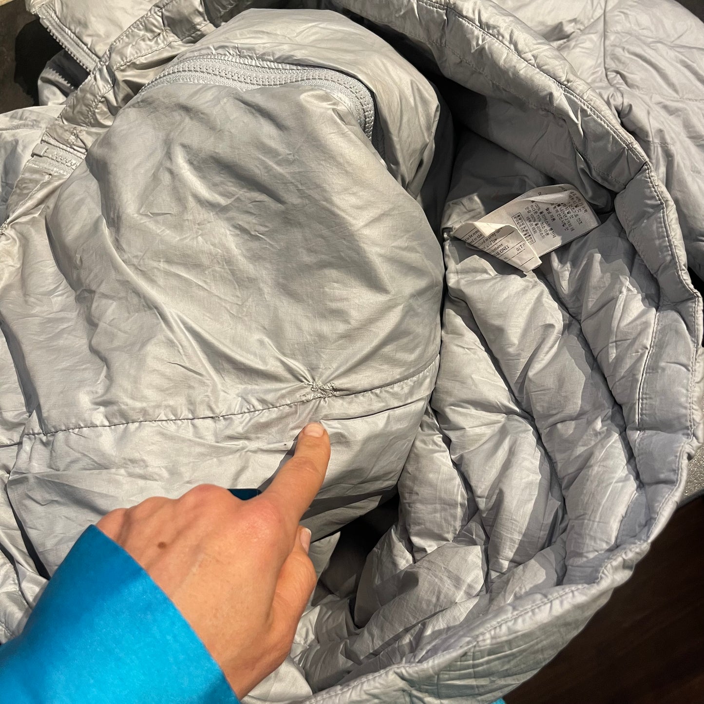Daunen Mantel Patagonia (L Damen) lange Steppjacke Silber grau