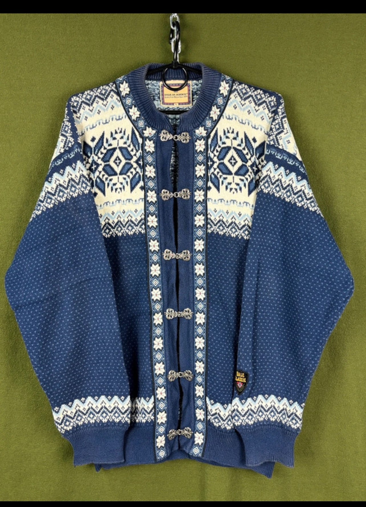 Strick Jacke von Dale of Norway (L Herren) Baumwolle weiß-dunkelblau