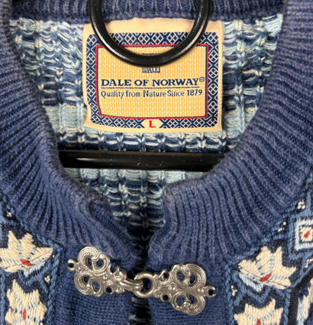 Strick Jacke von Dale of Norway (L Herren) Baumwolle weiß-dunkelblau