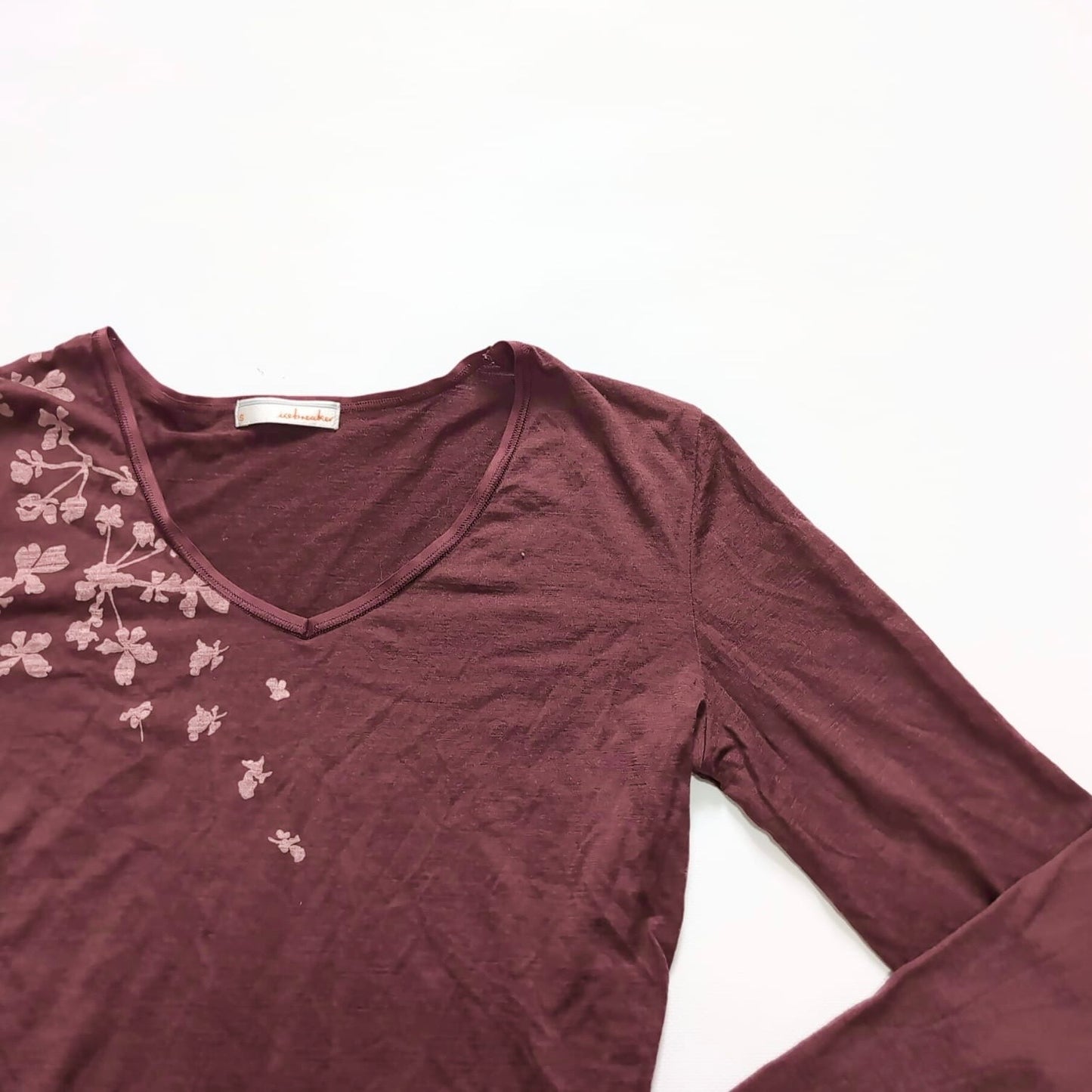 Merino Longsleeve von Icebreaker (S Damen) rot-braun mit Blume