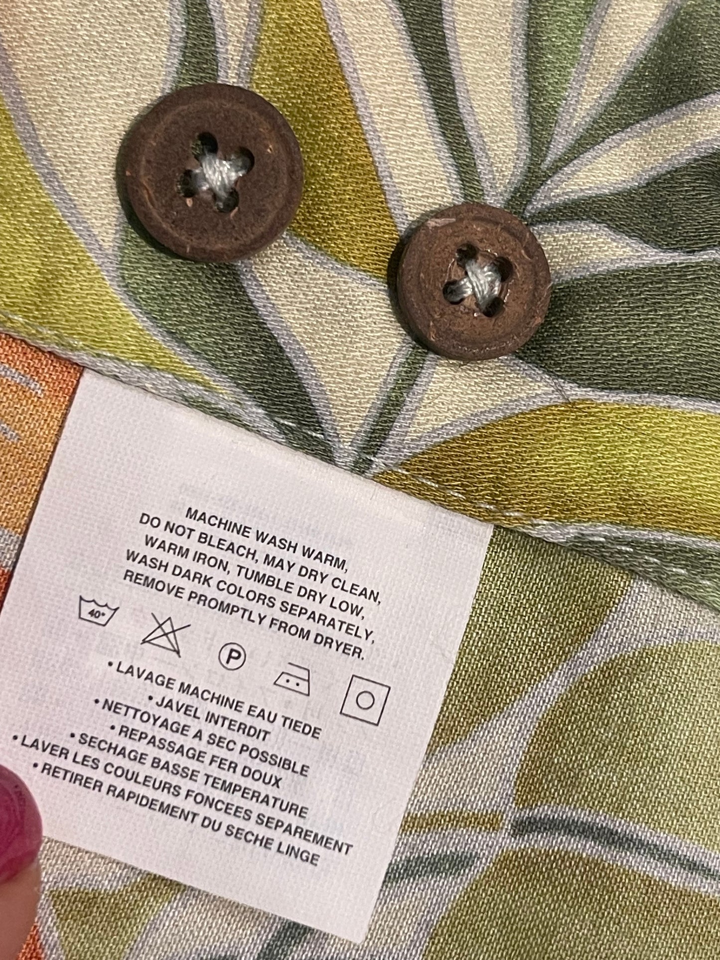 Kurzarm Hemd von Patagonia (L / XL Damen) pure Baumwolle grün-orange Print