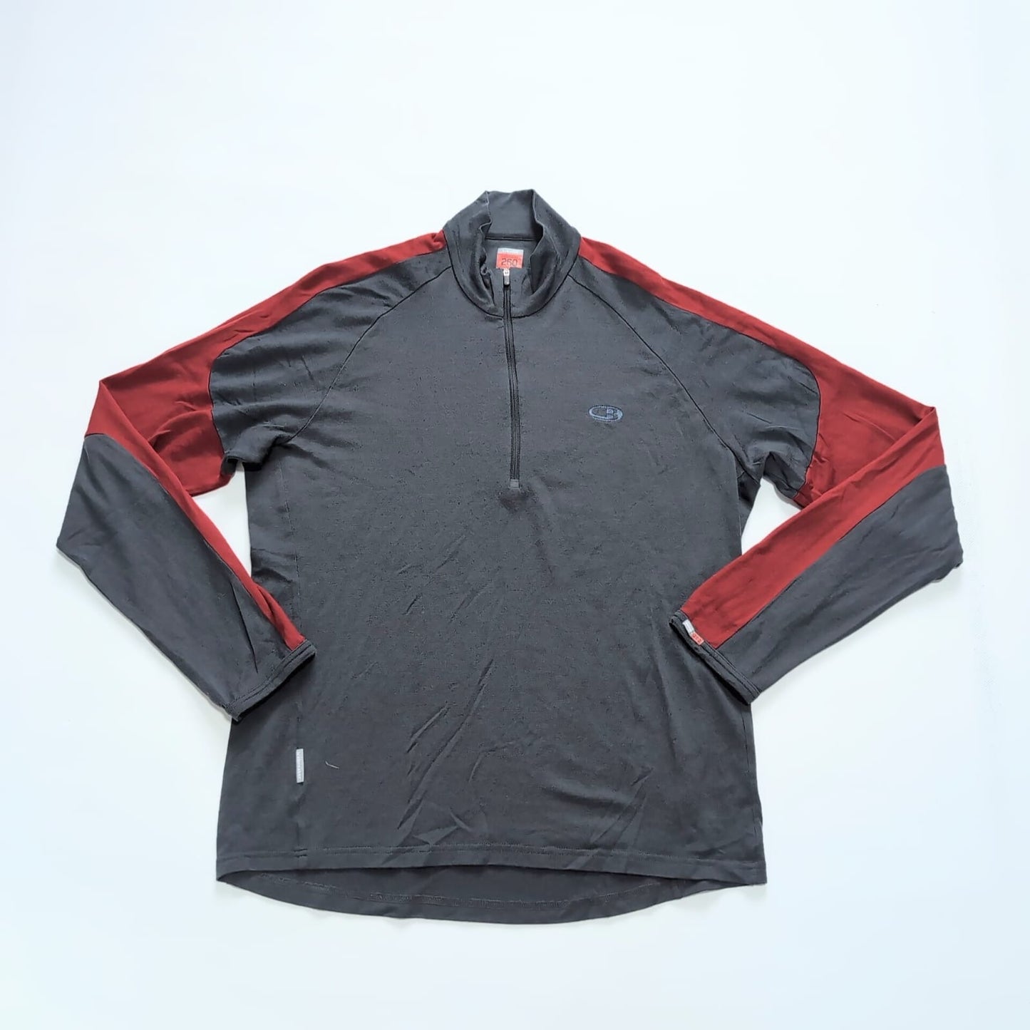 Merino Longsleeve Icebreaker (XL Herren) Neck Zip Shirt 260 grau rot