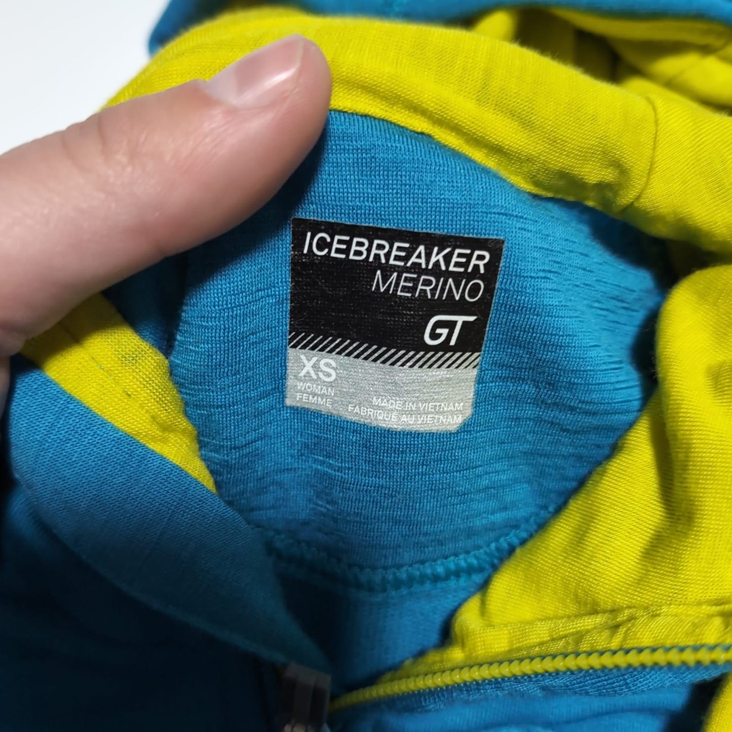 Merino Jacke von Icebreaker (XS Damen) Zipper Hoodie blau gelb