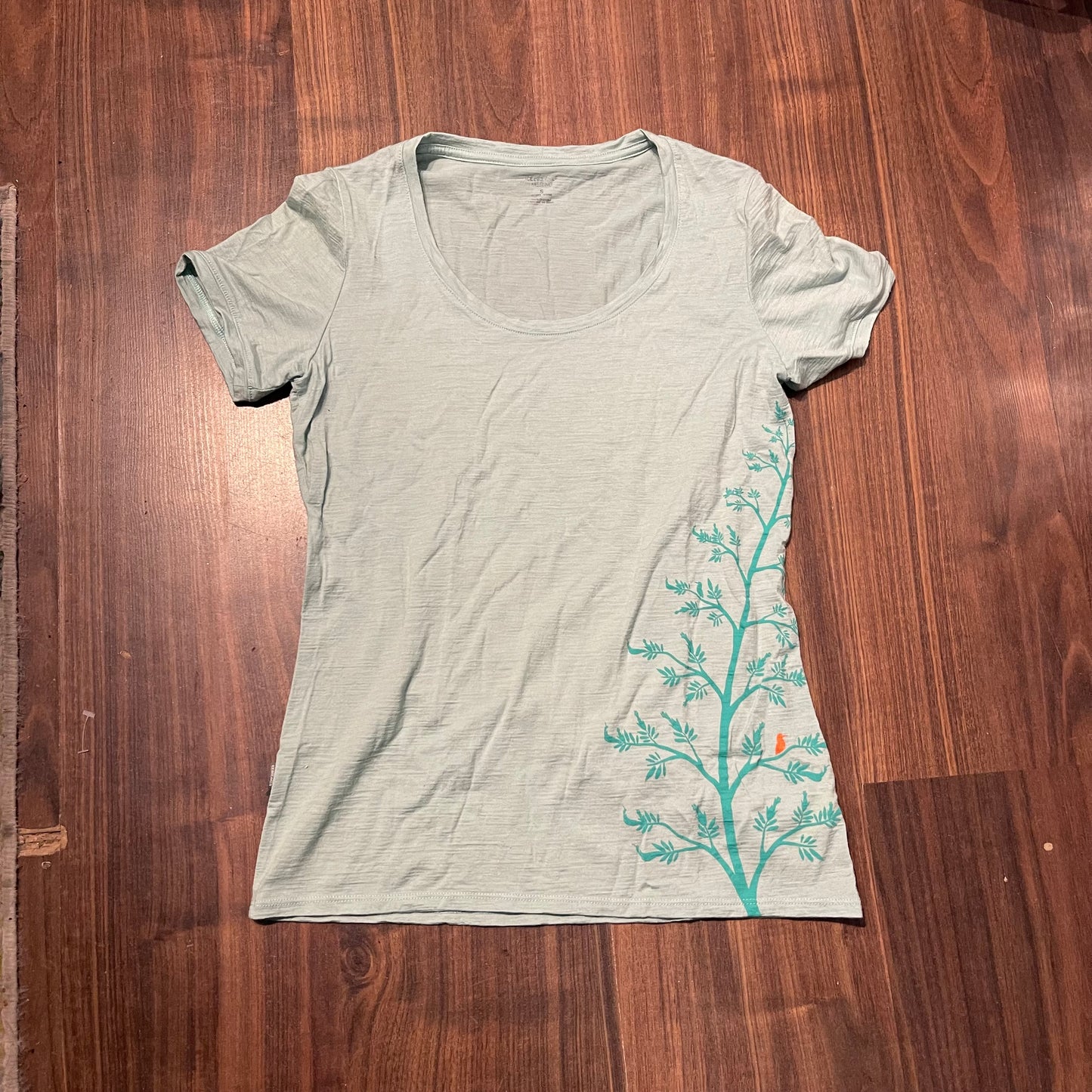 Merino T-Shirt von Icebreaker (Damen S) türkis mit Baum-Print
