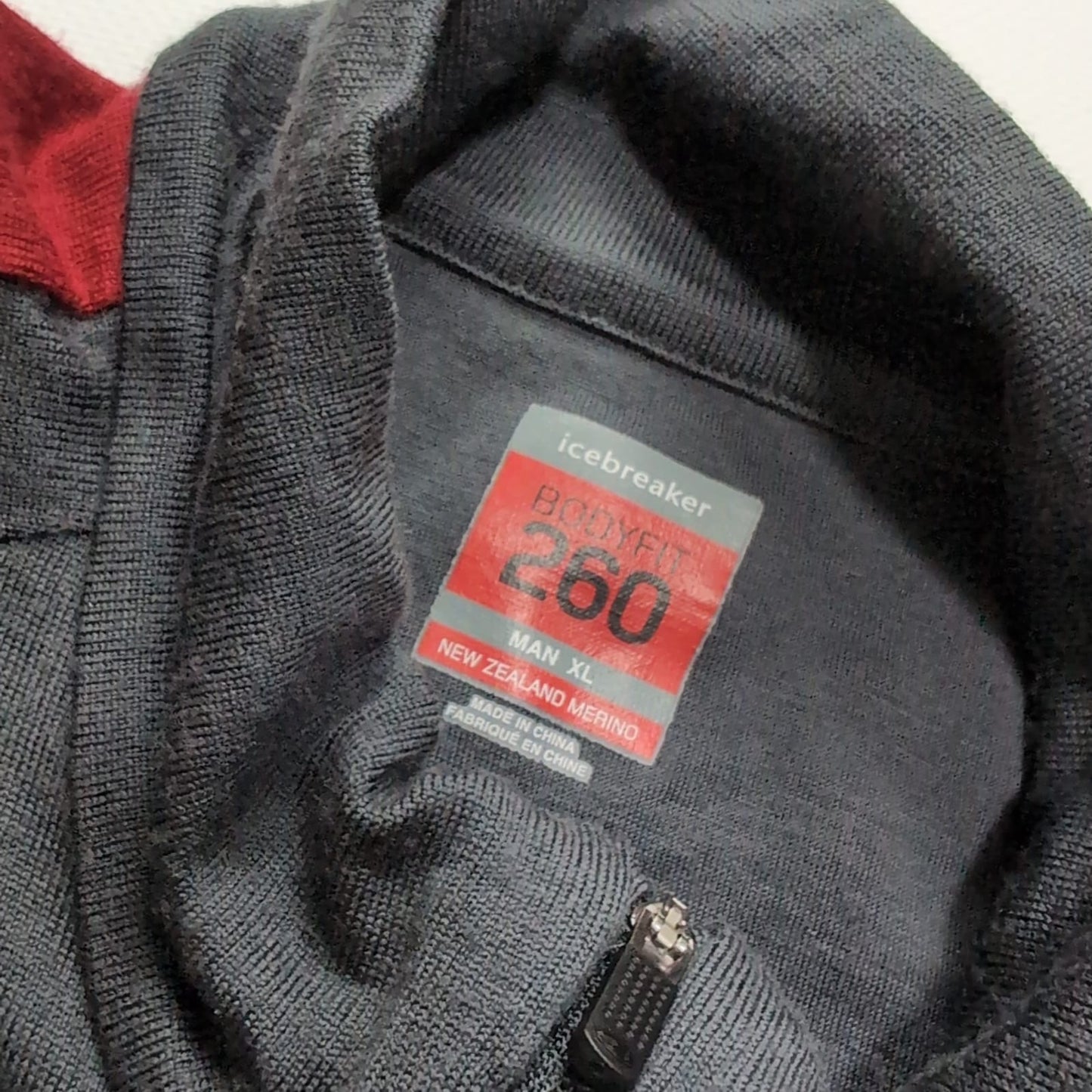 Merino Longsleeve Icebreaker (XL Herren) Neck Zip Shirt 260 grau rot
