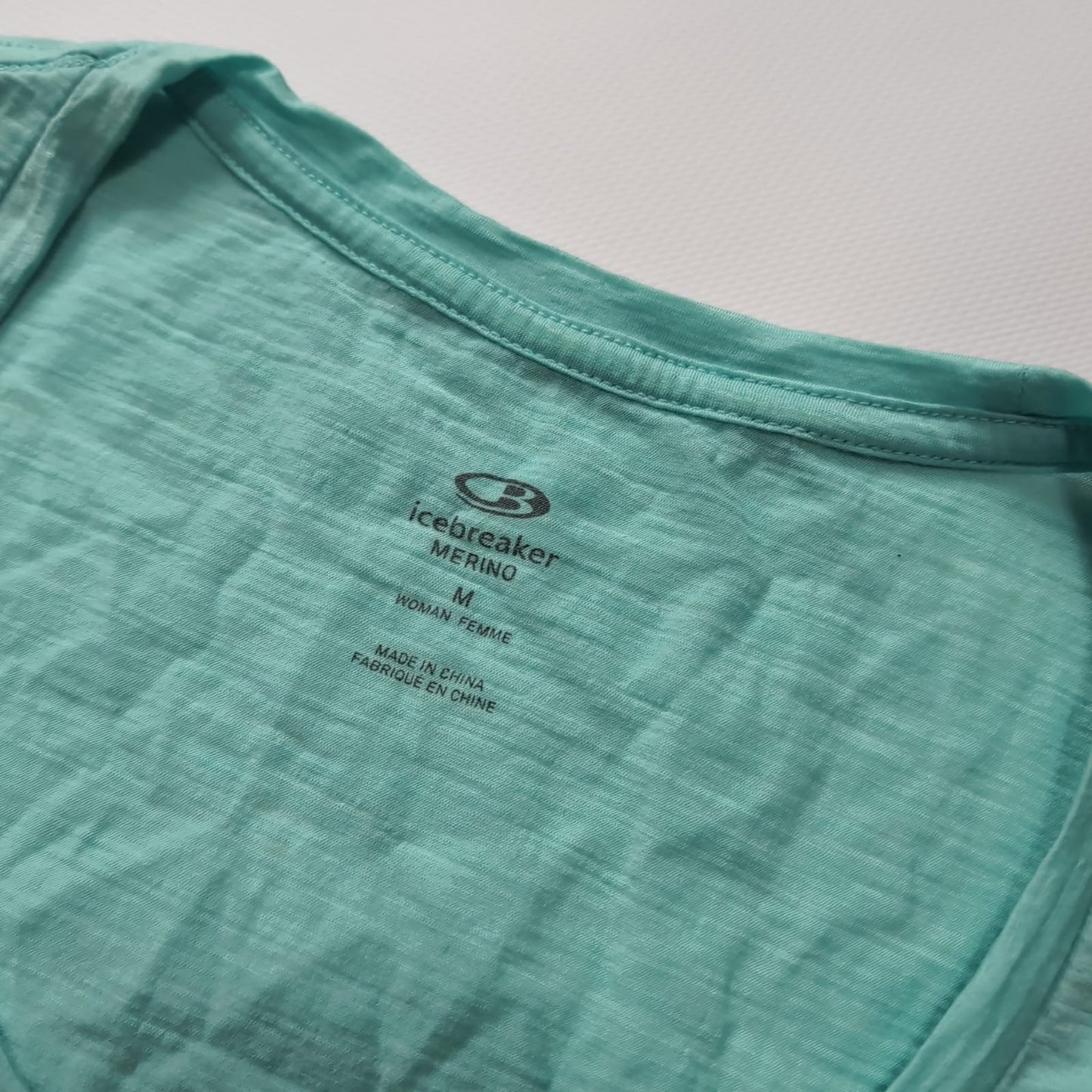Merino T-Shirt von Icebreaker (Damen M) türkis Print Camping