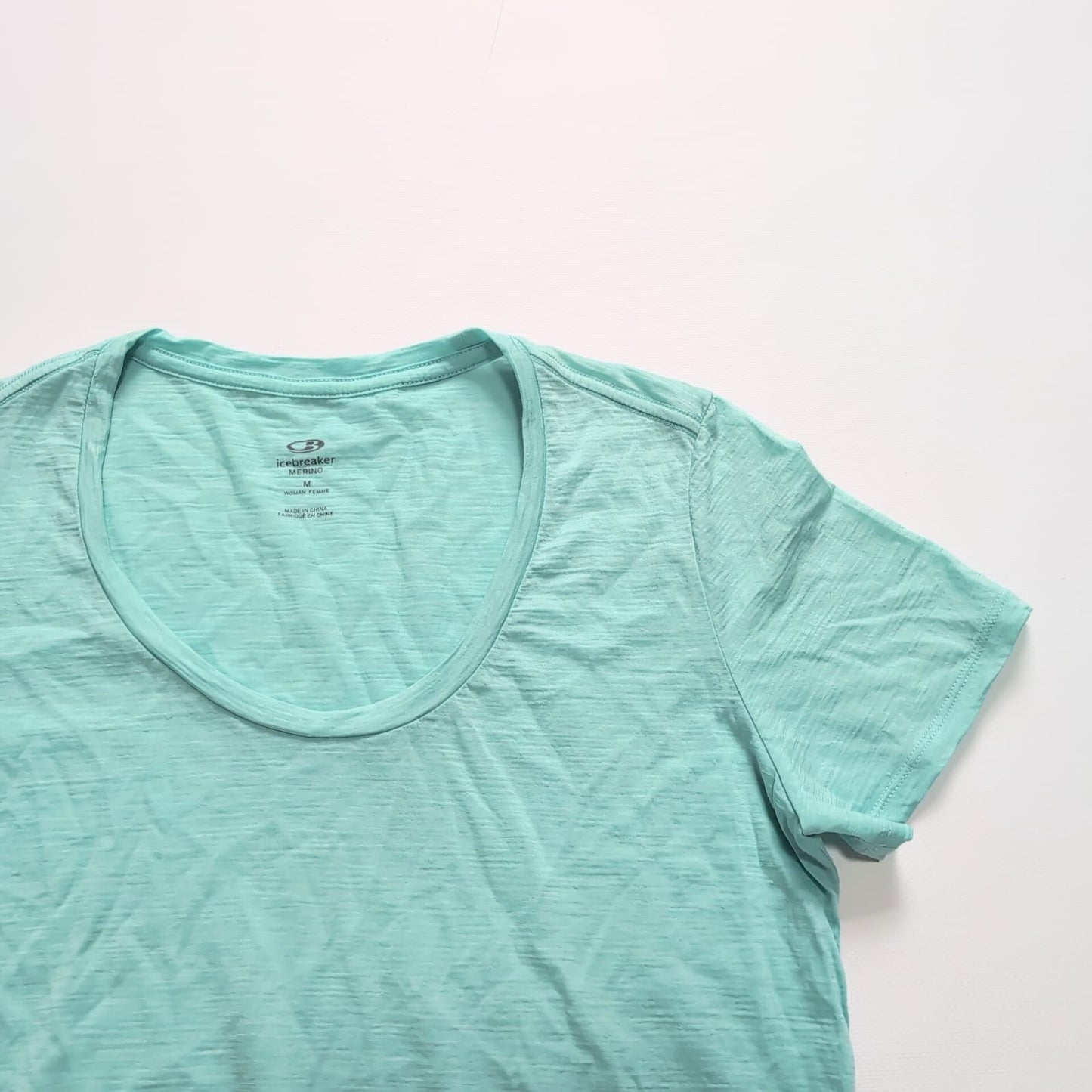 Merino T-Shirt von Icebreaker (Damen M) türkis Print Camping