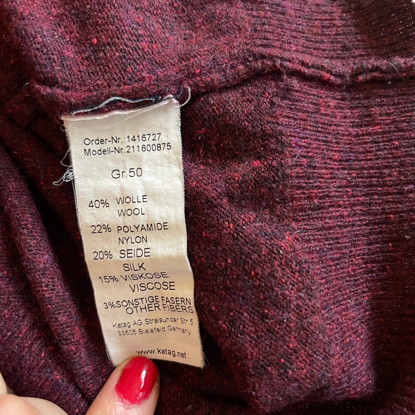 Vintage Strickpullover von ZAB (S / M Herren) Wolle & Seide - dunkelrot