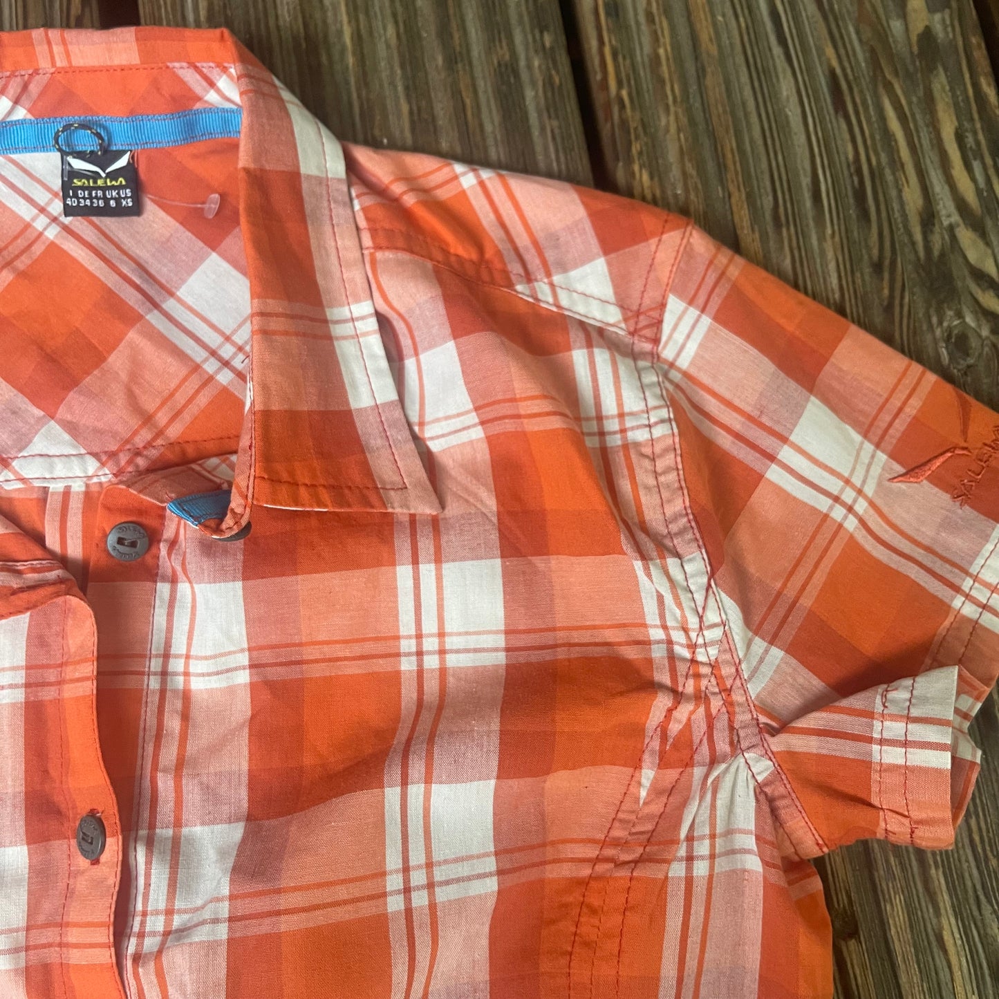 Kariertes Hemd von Salewa XS (Damen) Baumwolle orange-weiß