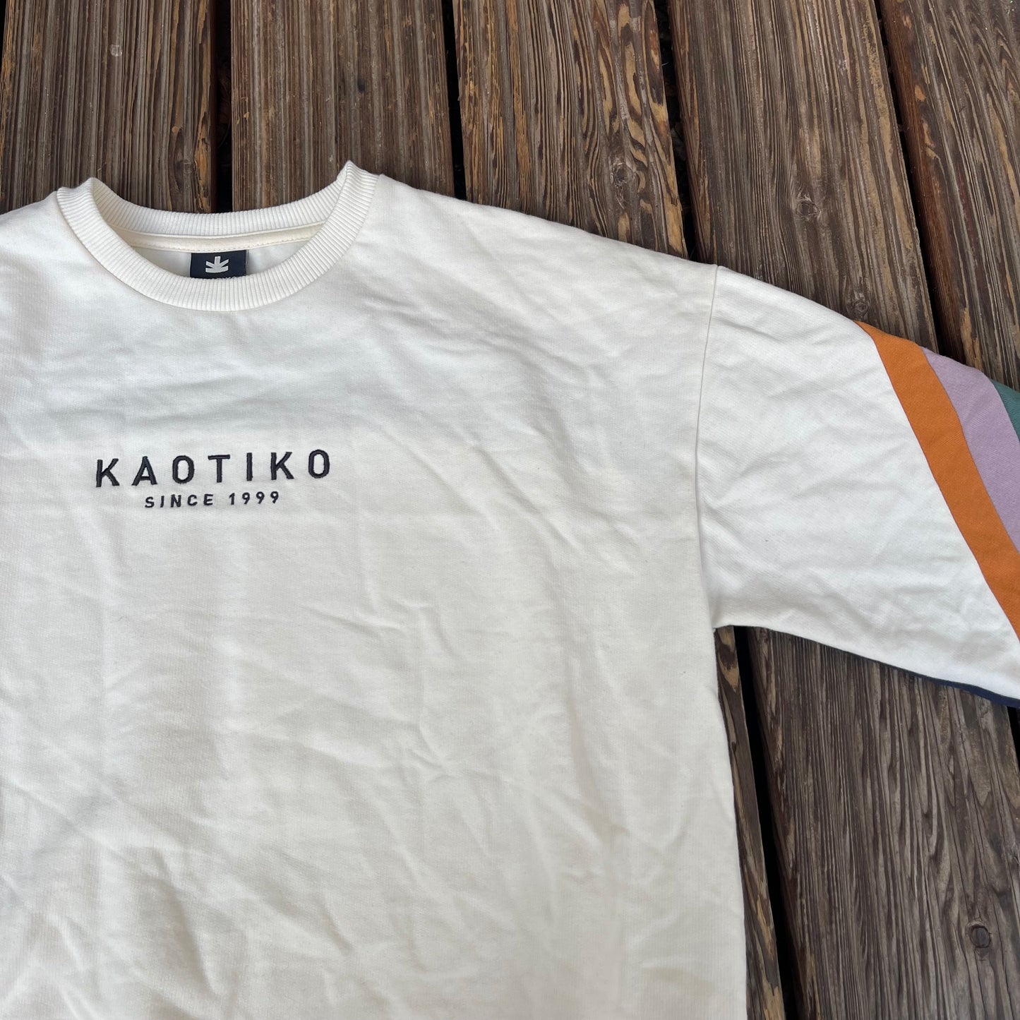 Kaotiko Pullover (S) Sweatshirt weiß dunkelblau bunt