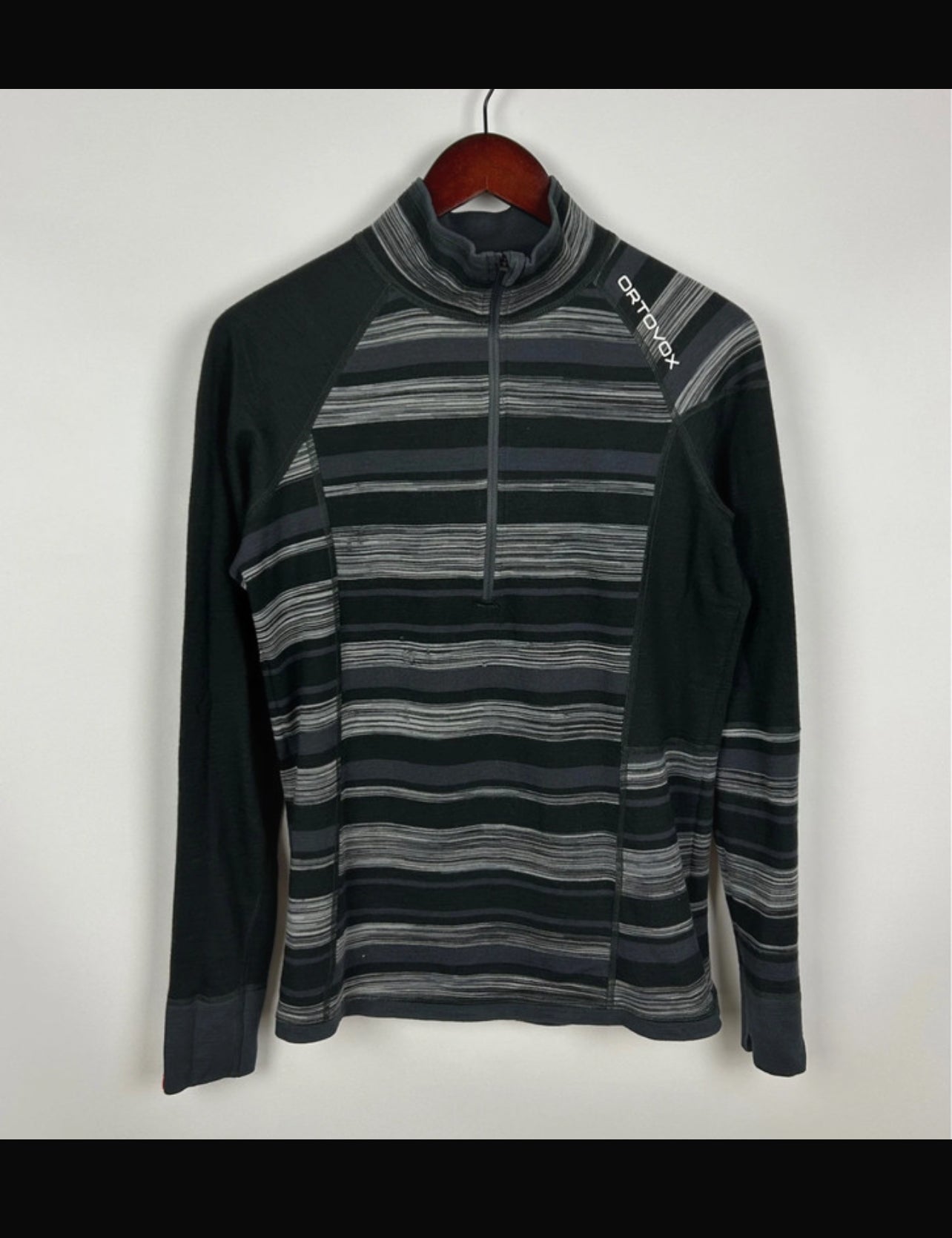 Longsleeve Ortovox Merino (M Herren) 1/3 Zipper Shirt dunkelgrau gestreift