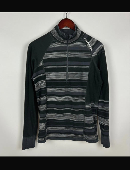 Longsleeve Ortovox Merino (M Herren) 1/3 Zipper Shirt dunkelgrau gestreift