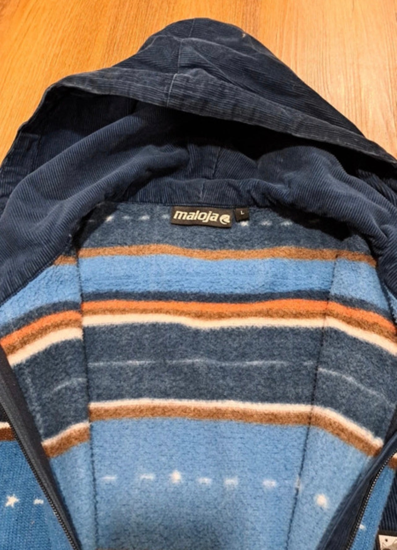 Fleece Jacke von Maloja (L Herren) Strickoptik, Cord dunkelblau gestreift