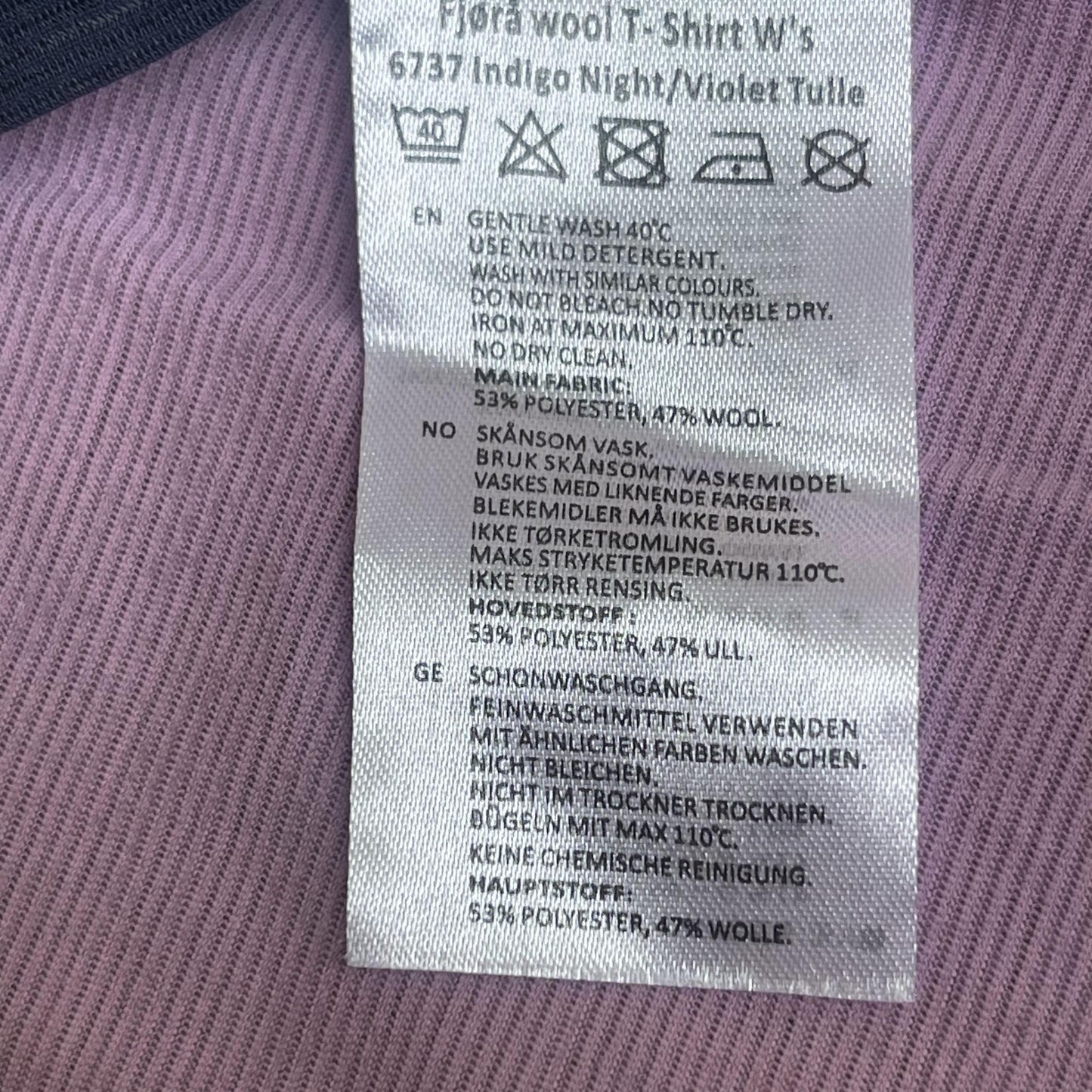 Wolle T-Shirt von Norrona (Damen L) Indigo / Türkis / Lila