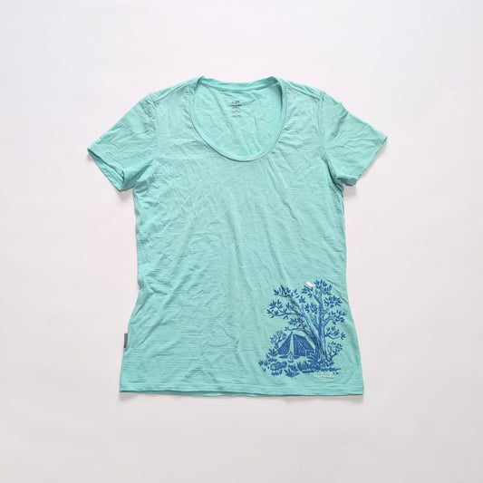 Merino T-Shirt von Icebreaker (Damen M) türkis Print Camping