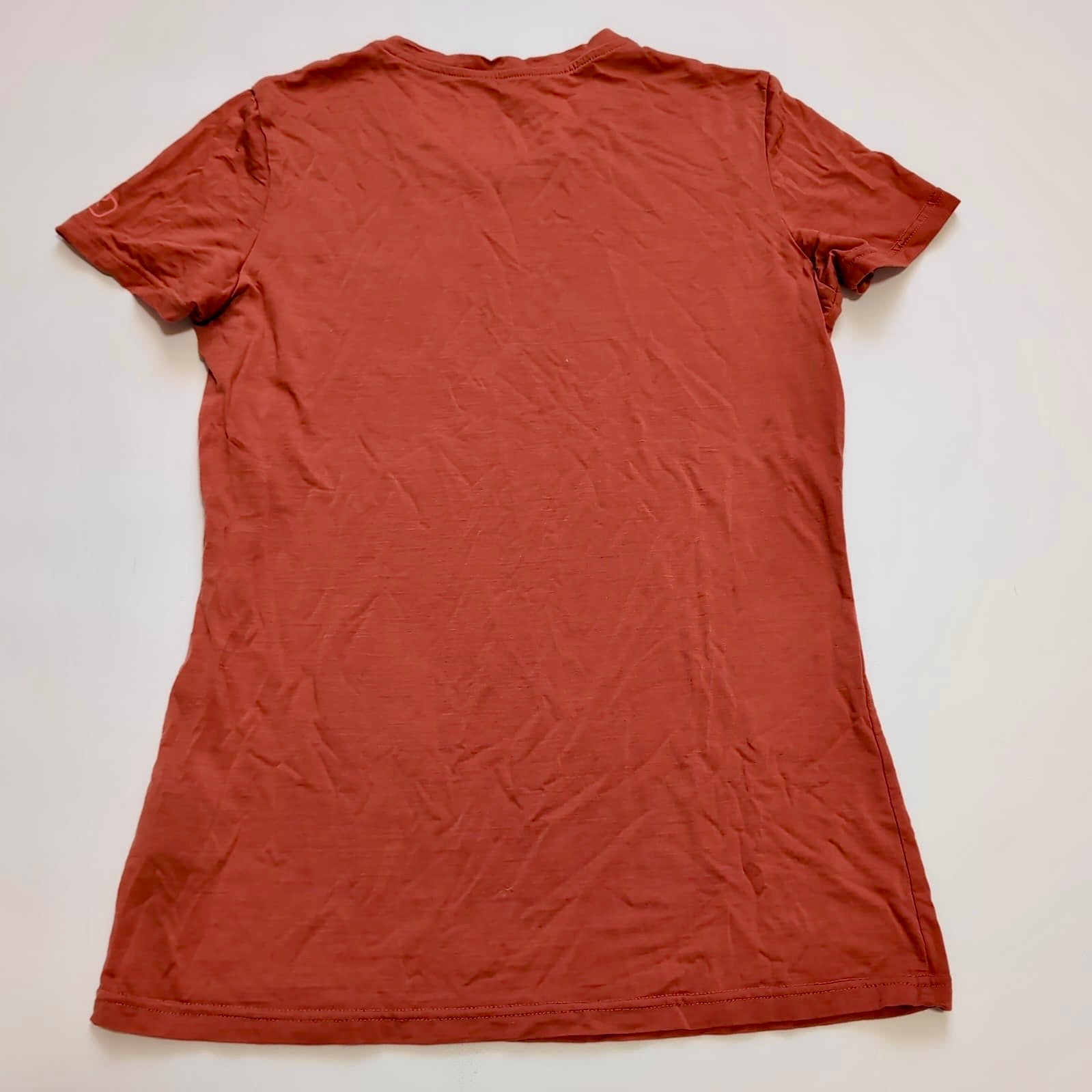 T-Shirt Ortovox Merino (Damen M) Terrakota Orange mit Print - wanderlich.com