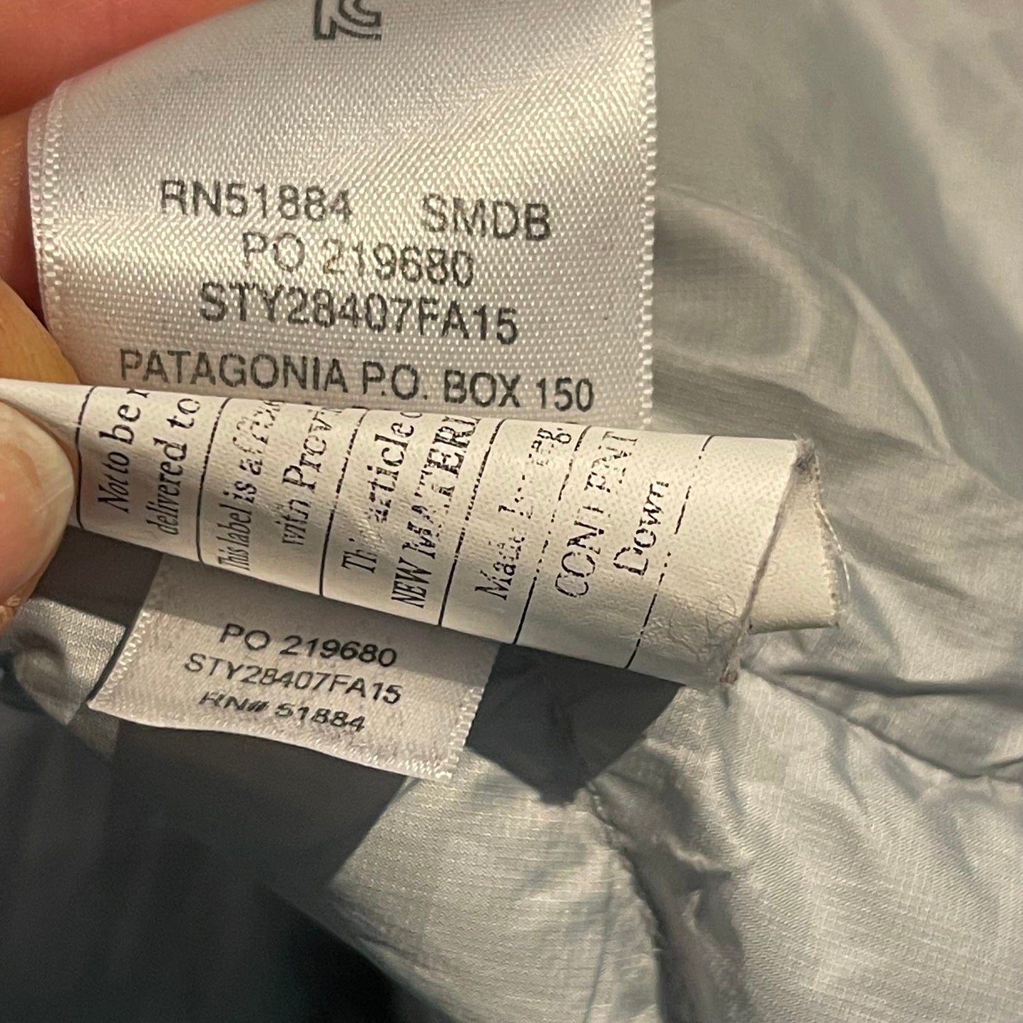 Daunen Mantel Patagonia (L Damen) lange Steppjacke Silber grau