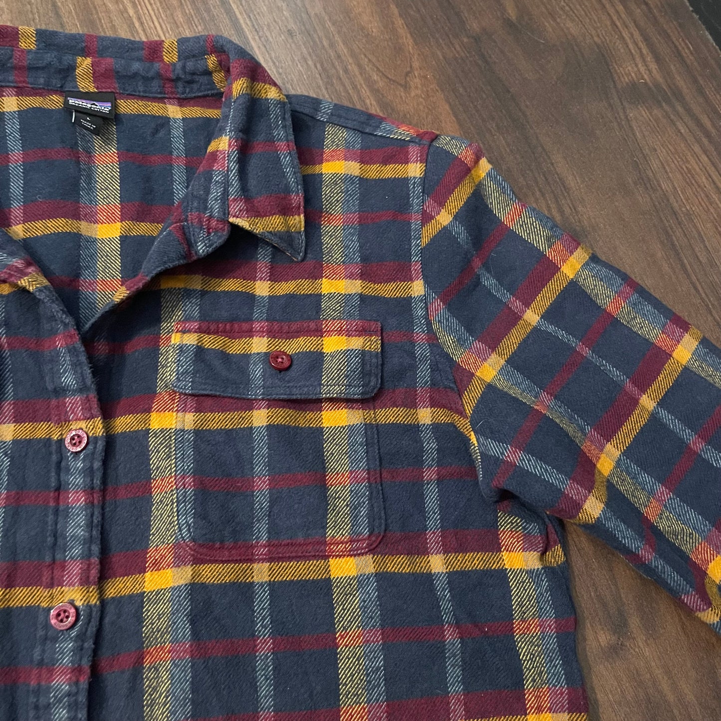 Patagonia Karo Hemd (L Damen) 100% Bio-Baumwolle dunkelblau kariert