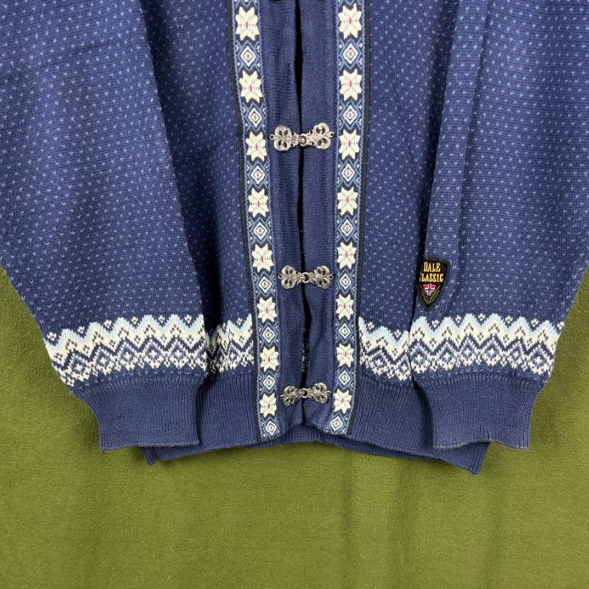 Strick Jacke von Dale of Norway (L Herren) Baumwolle weiß-dunkelblau