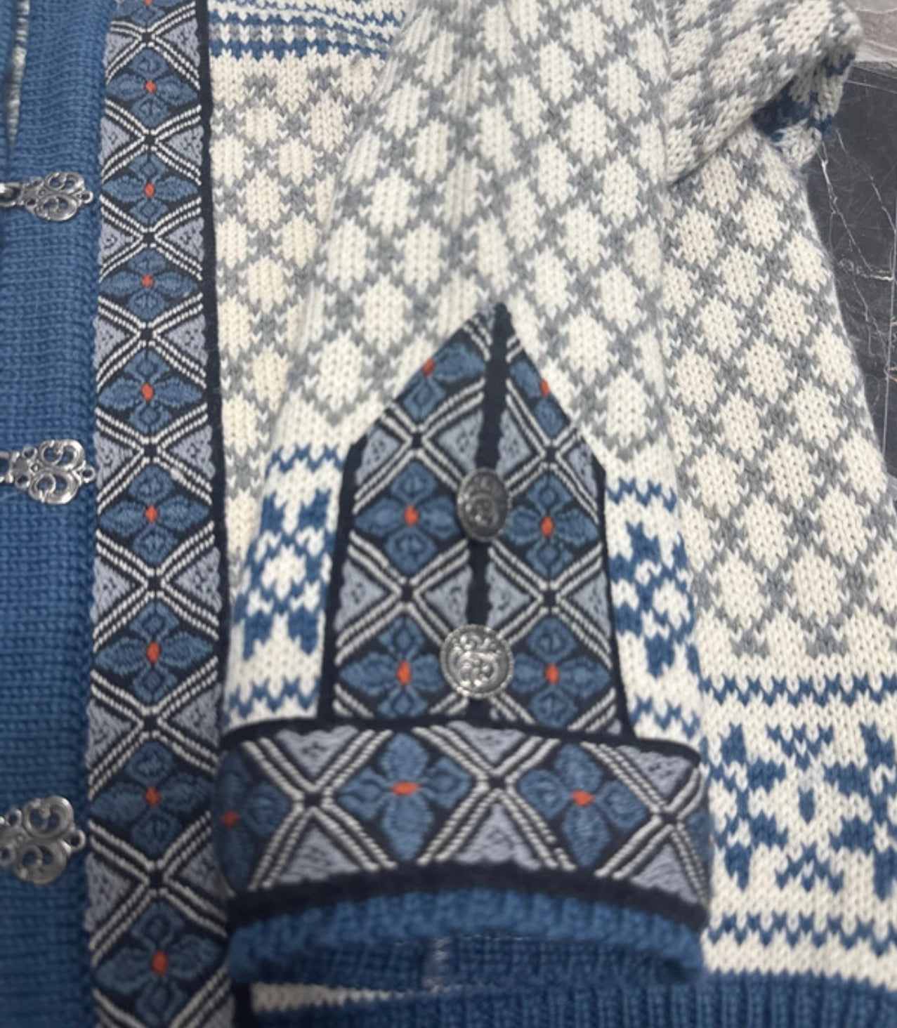 Strickjacke von Dale of Norway (XL Damen) cremeweiß-blau