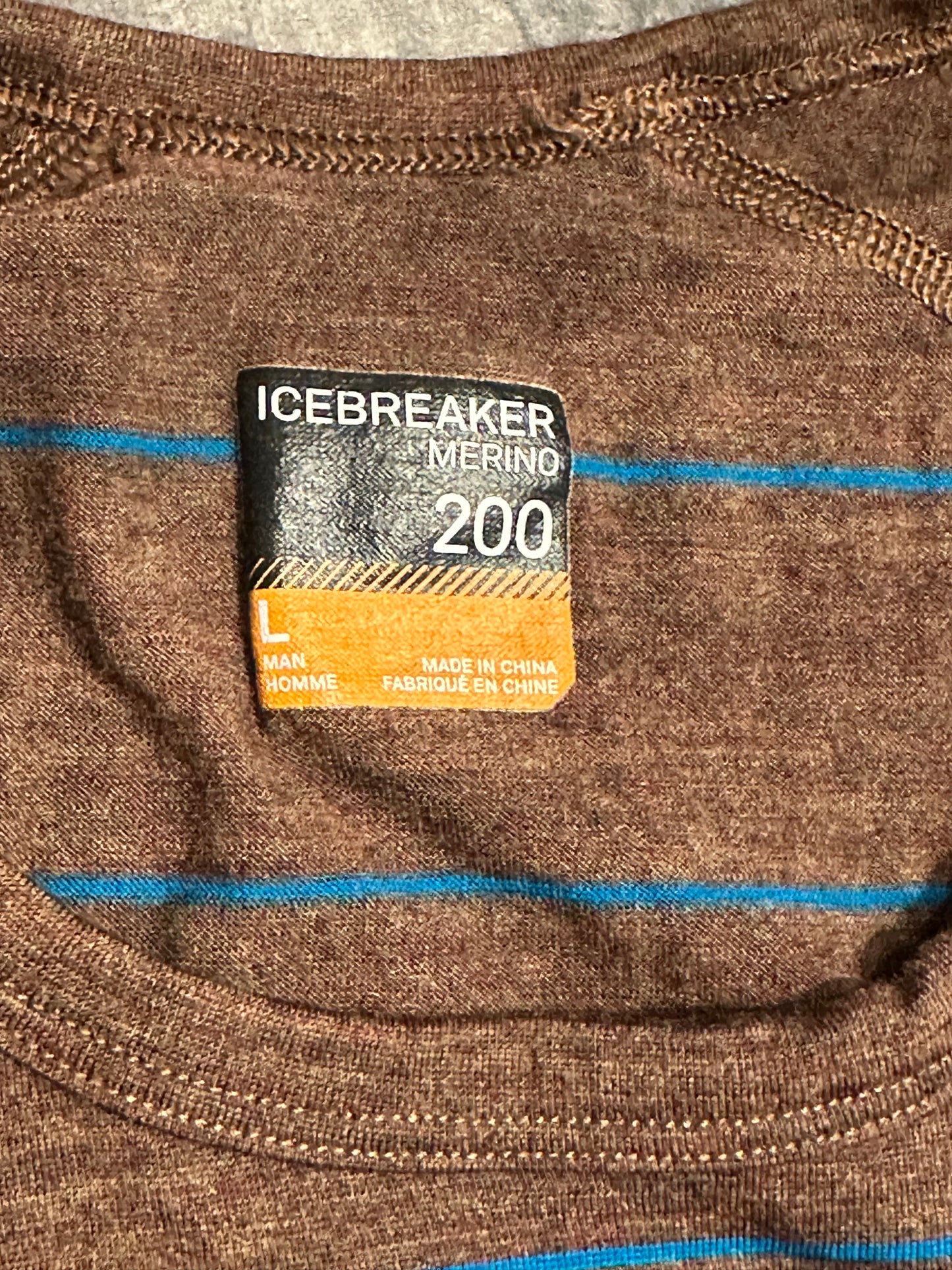 100% Merino Longsleeve Icebreaker 200 (L Herren) braun gestreift