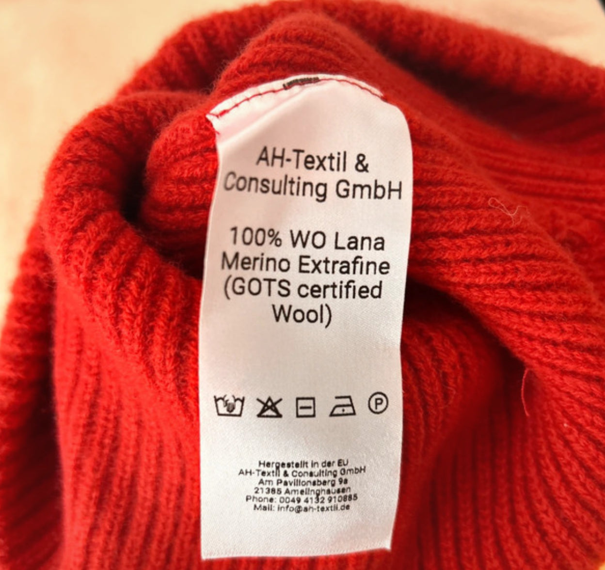 Merino Wolle Mütze Einheitsgröße rot