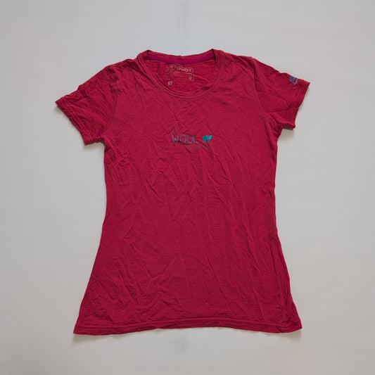 T-Shirt von Ortovox pure Merino (S Damen) pink rot Brustprint