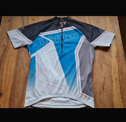 1/3 Zipper Radtrikot (M Herren) von Löffler weiß grau blau mit Print