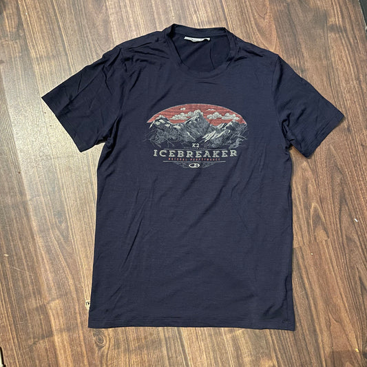 Merino T-Shirt von Icebreaker (S bis M Herren) dunkelblau Print Berge