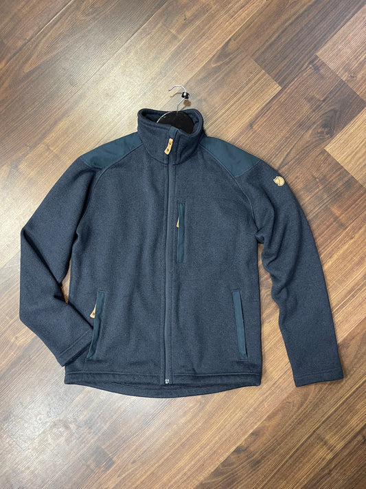 Warme Fleece Jacke Fjällräven (M Herren) Strickoptik Zip dunkelblau