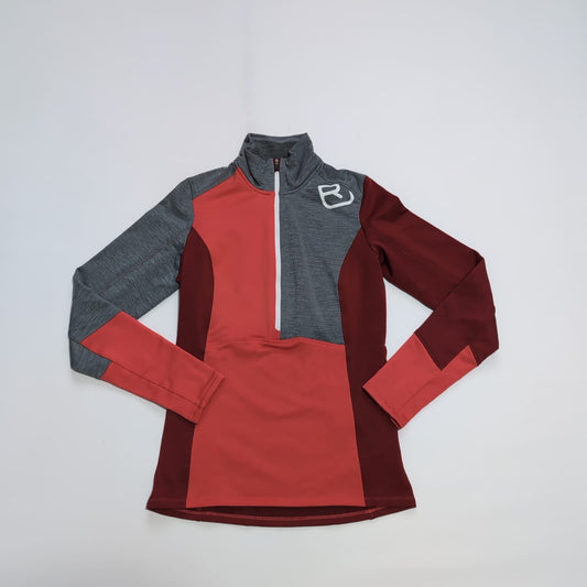 Merino Longsleeve von Ortovox (S) 1/3 Zipper Thermo Funktionsshirt rot grau