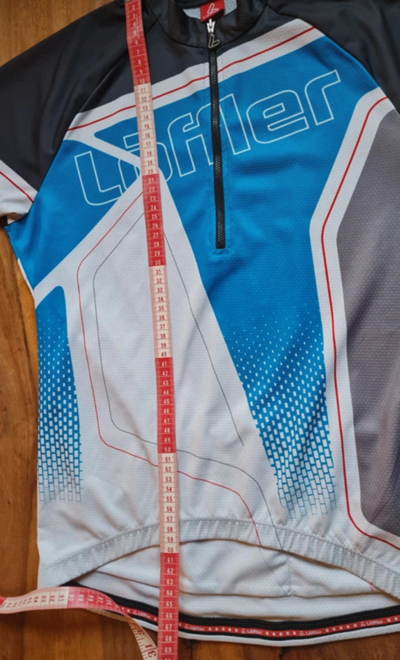 1/3 Zipper Radtrikot (M Herren) von Löffler weiß grau blau mit Print