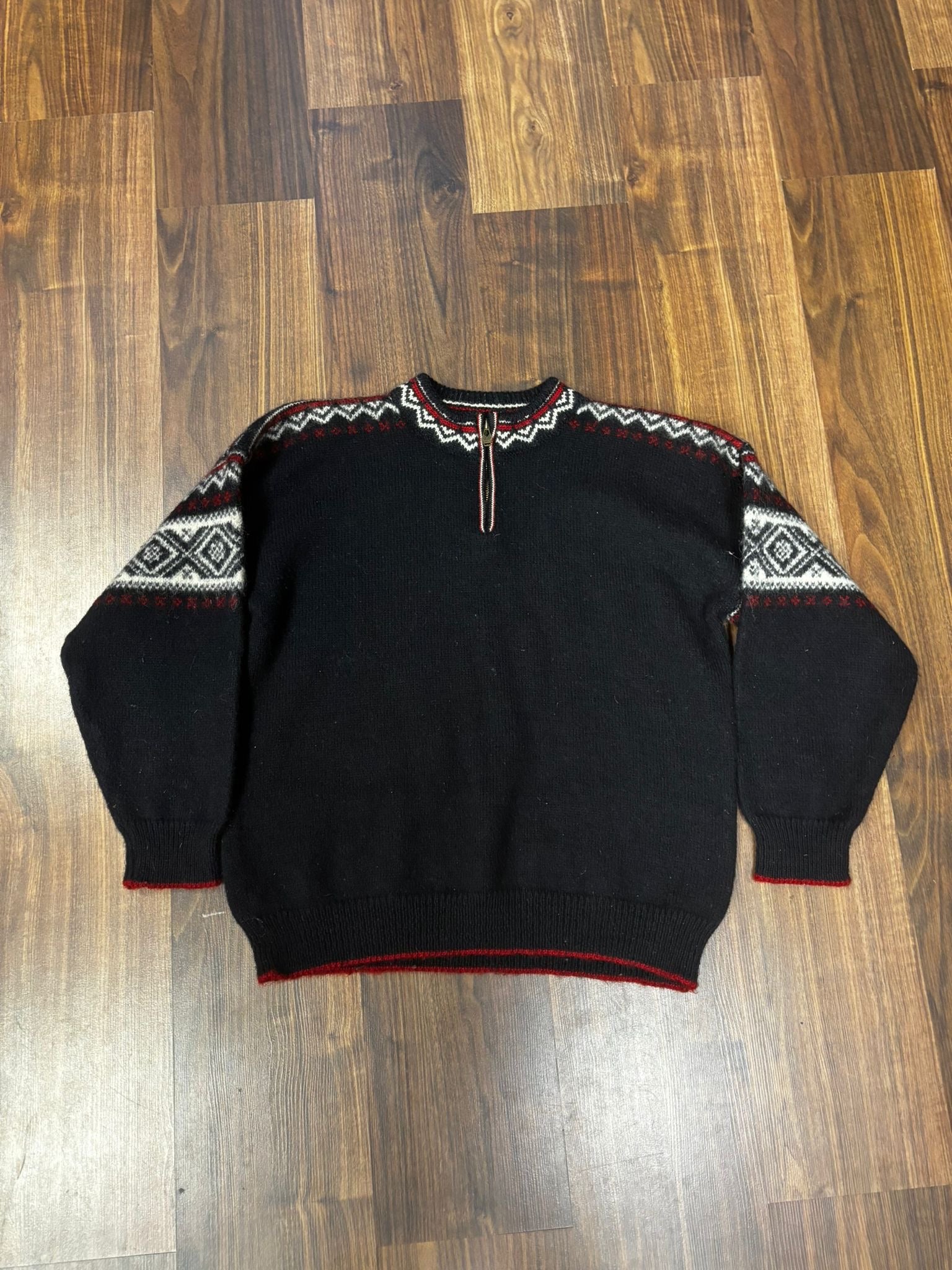 Strick Pullover Dale of Norway (M bis L Herren) Neck Zip schwarz Muster - wanderlich.com