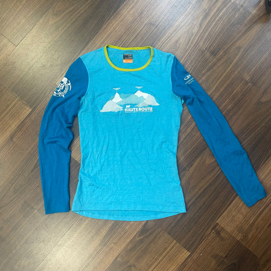 Longsleeve Icebreaker Merino (Damen S) blau Print Haute Route