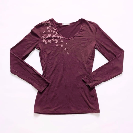 Merino Longsleeve von Icebreaker (S Damen) rot-braun mit Blume