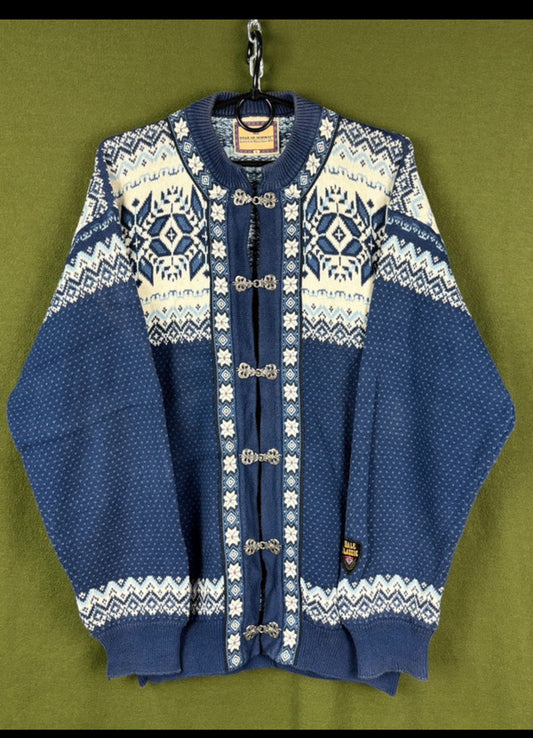 Strick Jacke von Dale of Norway (L Herren) Baumwolle weiß-dunkelblau